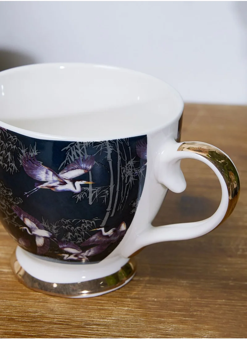 AURORA Footed Mug Heron Design With Gold In Full Colour Window Gift Box