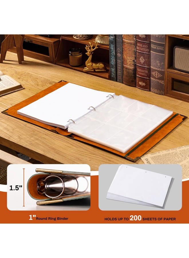Ovesmusl Leather 3 Ring Binder 1 Inch Round Ring Binder Holds 200 Sheets 8.5"x11" Letter Size Paper, Wedding Family History Notebook Cover Loose Leaf Organizer, Brown - Image 2