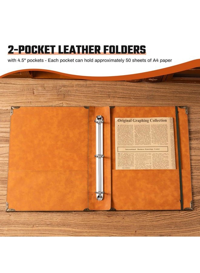 Ovesmusl Leather 3 Ring Binder 1 Inch Round Ring Binder Holds 200 Sheets 8.5"x11" Letter Size Paper, Wedding Family History Notebook Cover Loose Leaf Organizer, Brown - Image 3