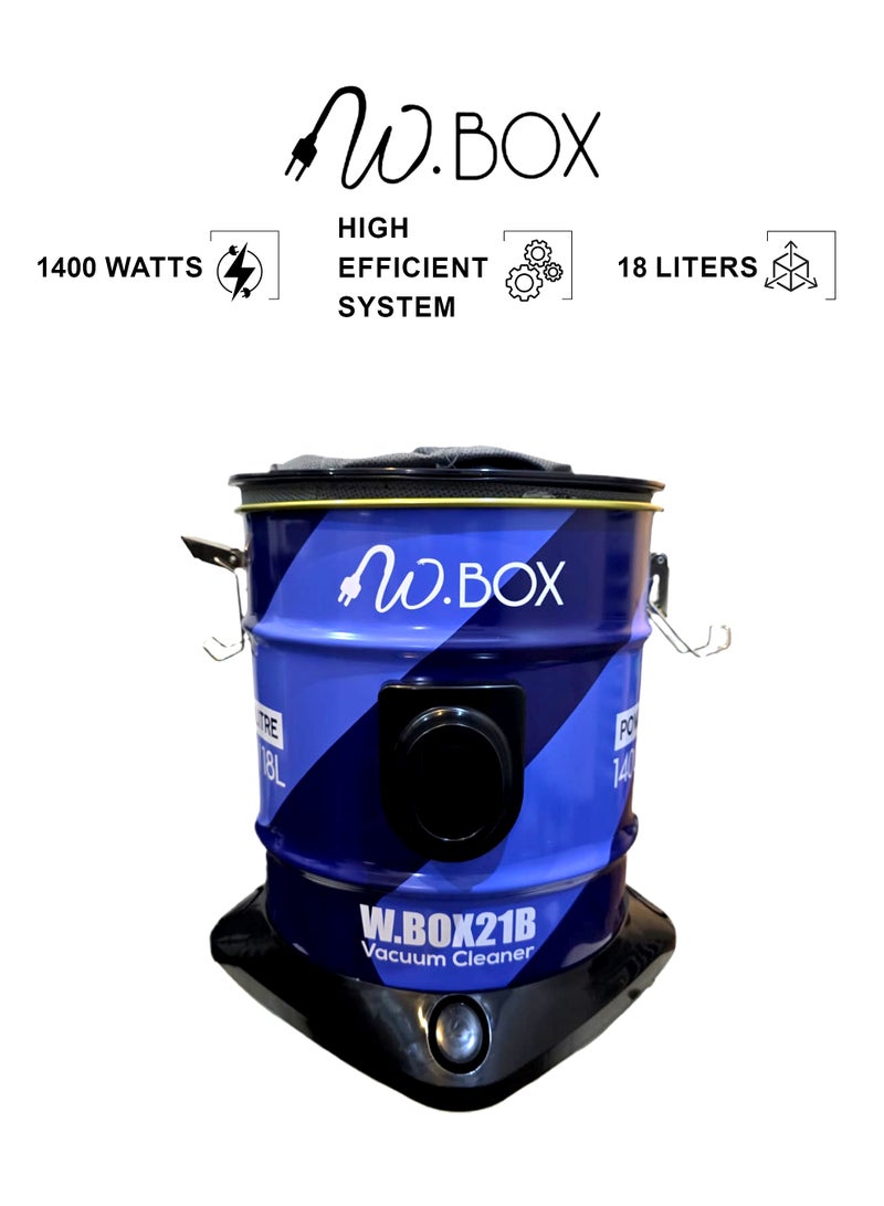 دبليو بوكس مكنسة برميل - 18 لتر - 1400 وات - أسود*أزرق - W.BOX21B - Image 1