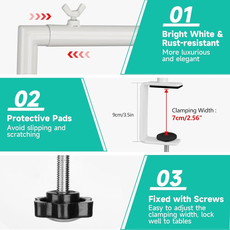 JEBUTU Over The Table Rod Stand with Clamps Adjustable 30"-43" Tall 47"-98" Length White Table Arch Hanging for Wedding Birthday Party Halloween Christmas - Image 5