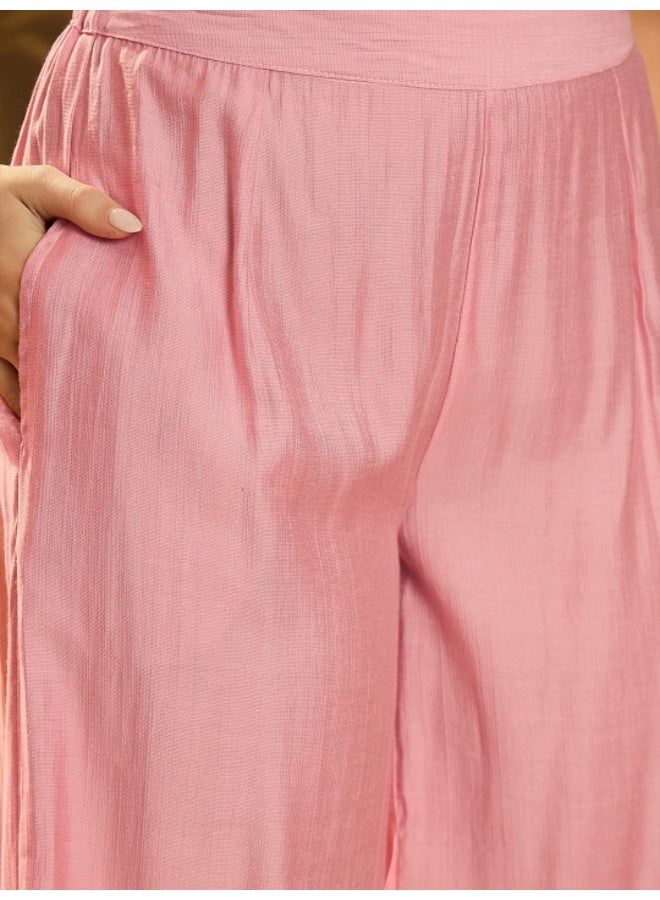 AKS Powder Pink A-Line Kurta With Mirror Work On Dupatta  - Image 3