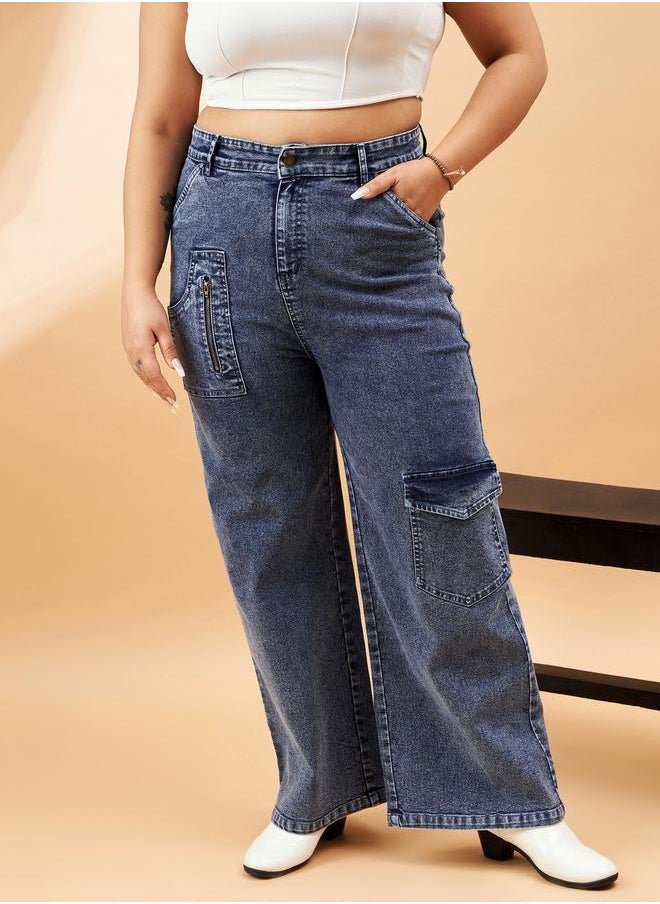 SASSAFRAS Plus Straight Jeans with Metallic Zipper and Pockets by Styli  - Image 1