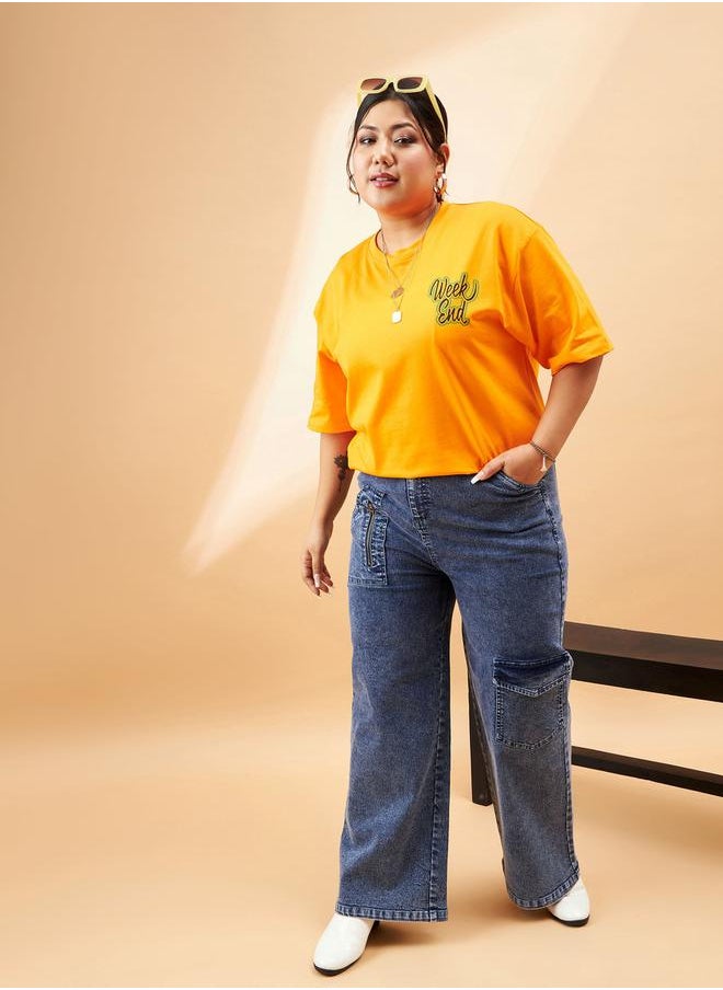 SASSAFRAS Plus Straight Jeans with Metallic Zipper and Pockets by Styli  - Image 2