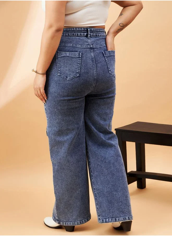ساسافراس Plus Straight Jeans with Metallic Zipper and Pockets by Styli