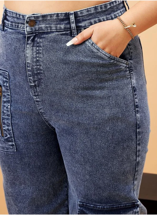 ساسافراس Plus Straight Jeans with Metallic Zipper and Pockets by Styli