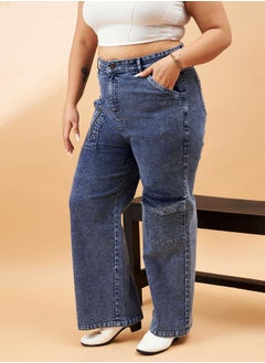 SASSAFRAS Plus Straight Jeans with Metallic Zipper and Pockets by Styli  - Image 3