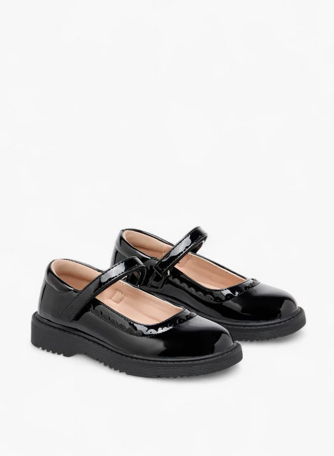 Flora Bella By Shoexpress Girls Scalloped Detail Mary Jane School Shoes with Hook and Loop Closure