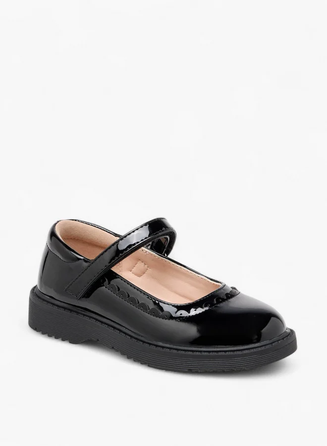 Flora Bella By Shoexpress Girls Scalloped Detail Mary Jane School Shoes with Hook and Loop Closure