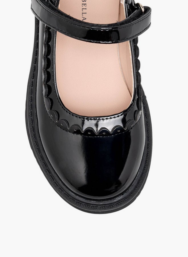 Flora Bella By Shoexpress Girls Scalloped Detail Mary Jane School Shoes with Hook and Loop Closure - Image 4