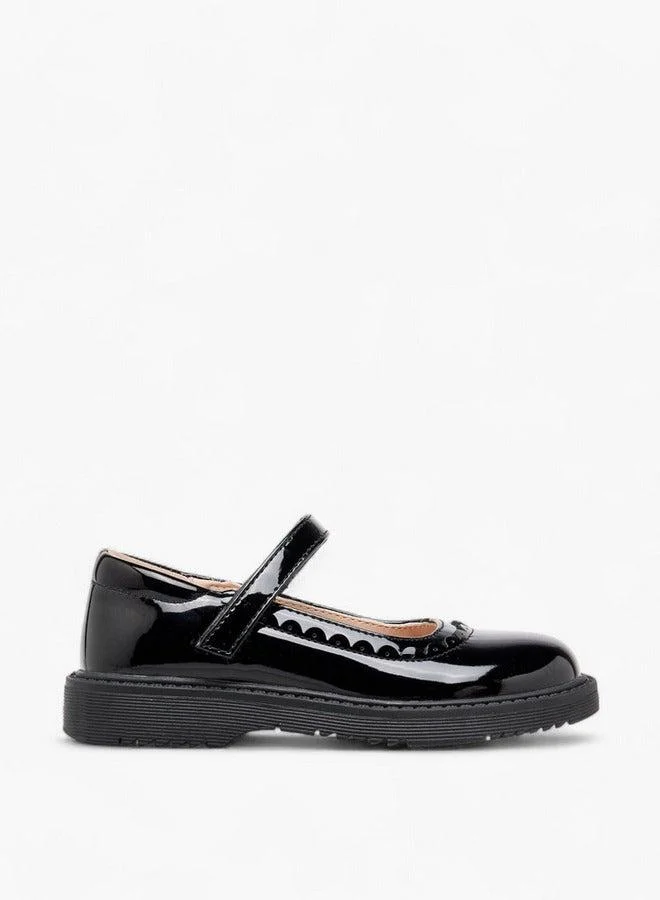 Flora Bella By Shoexpress Girls Scalloped Detail Mary Jane School Shoes with Hook and Loop Closure