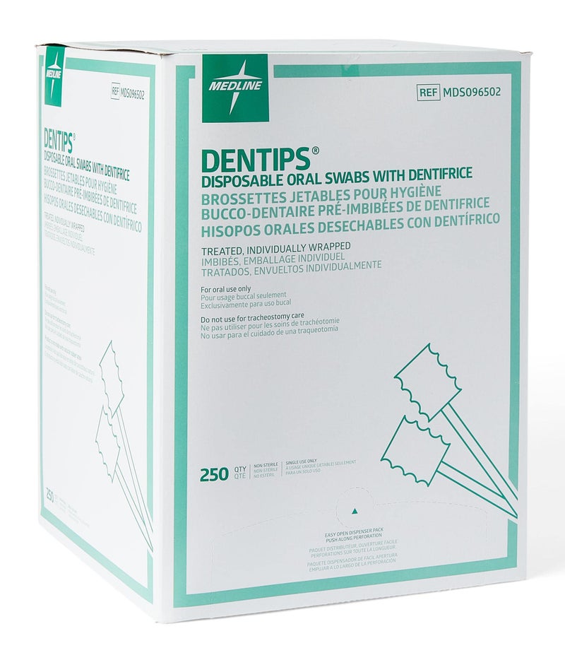 Medline Dentips Disposable Oral Swabsticks, Adult Mint Dentifrice-Treated, Green, 250 Count - Image 2