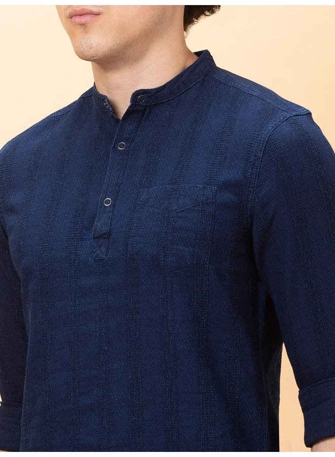 Being Human Mens Dark Navy Collared Long Sleeve Kurta Shirt - Image 5