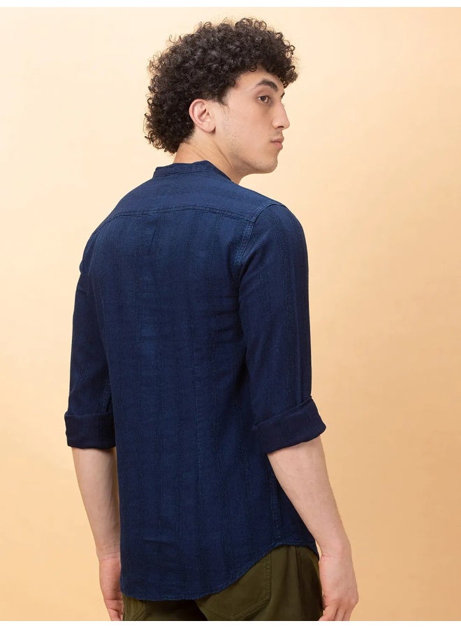 Being Human Mens Dark Navy Collared Long Sleeve Kurta Shirt - Image 3