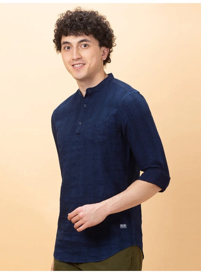 Being Human Mens Dark Navy Collared Long Sleeve Kurta Shirt - Image 4
