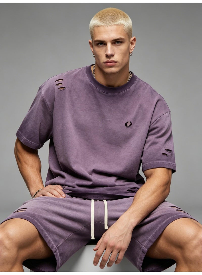 فريد بيري FRED PERRY three-dimensional LOGO for men and women is a retro wash for old leisure, with loose short-sleeved T-shirts and casual shorts. - Image 1