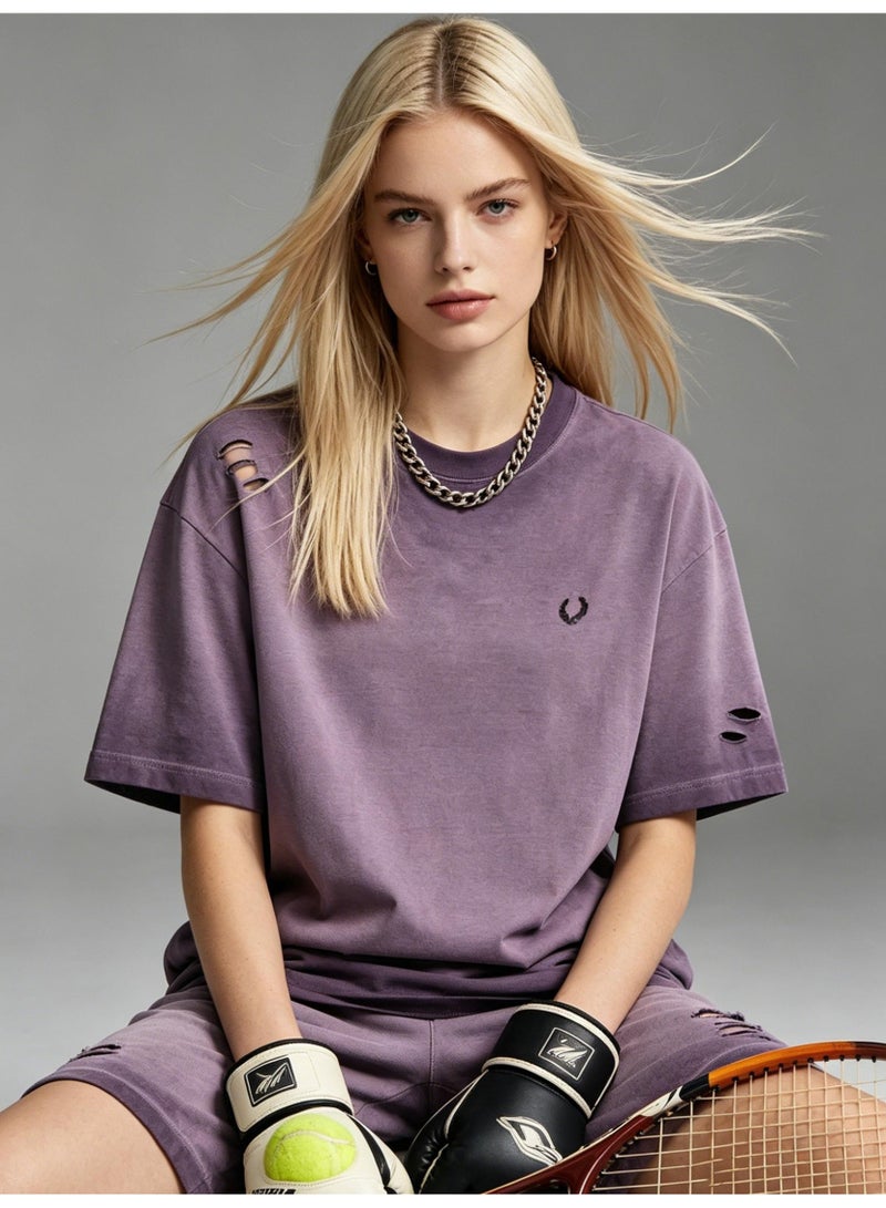 فريد بيري FRED PERRY three-dimensional LOGO for men and women is a retro wash for old leisure, with loose short-sleeved T-shirts and casual shorts. - Image 2