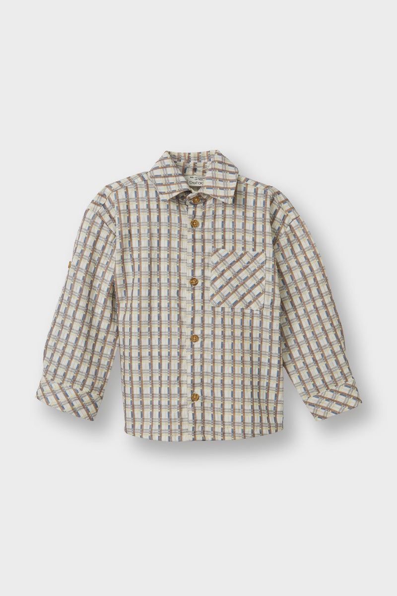 ديفاكتو قميص كاروهات اولادي كم طويل منسوج - Image 1