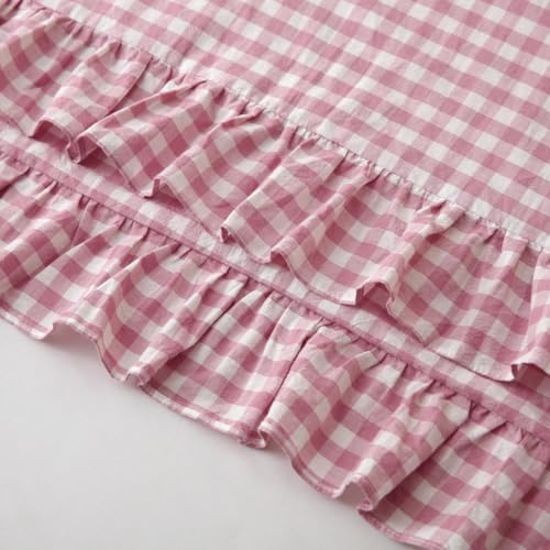 Silnuo Vintage Pink/White Plaid Ruffled Body Pillow Cover Washed Cotton Farmhouse Checkered Gingham 1 Piece Pillowcase for Living Room 20"x54" - Image 4
