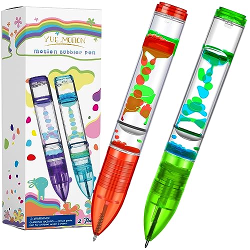 YUE MOTION Liquid Fidget Pens - Fun Party Favor Toy With Motion Bubbles - Sensory Autism Toys for Kids and Adults - Colorful Timer for Classroom - Christmas Stocking Stuffer - 2 Pack - Image 1
