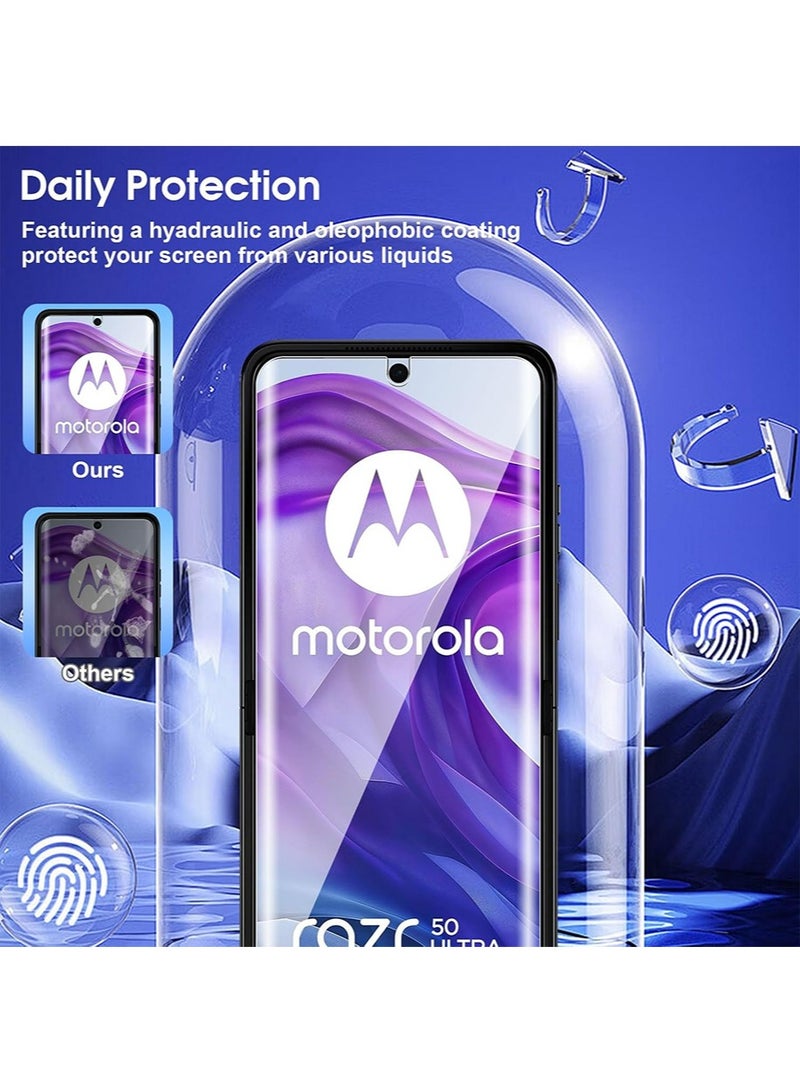2 PCS 3-in-1 Flexible Screen Protector for Motorola Razr 50 Ultra, with Fingerprint Unlock Compatible, Full Adhesive Soft Film Phone Display Cover Accessory for Moto Razr 50 Ultra - Image 3
