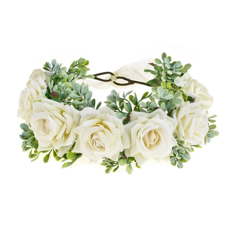 Vividsun Women Flower Crown Floral Headpiece Festival Wedding Hair Wreath Floral Crown (White) - Image 1