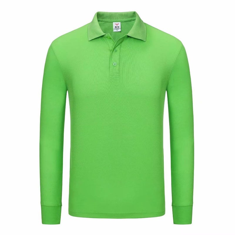 Polo Shirt Set Work Clothes Long Sleeve Solid Color Lapel Mens and Womens Paul T-Shirt Making Spring and Autumn Printing Embroidered logo Fruit Green