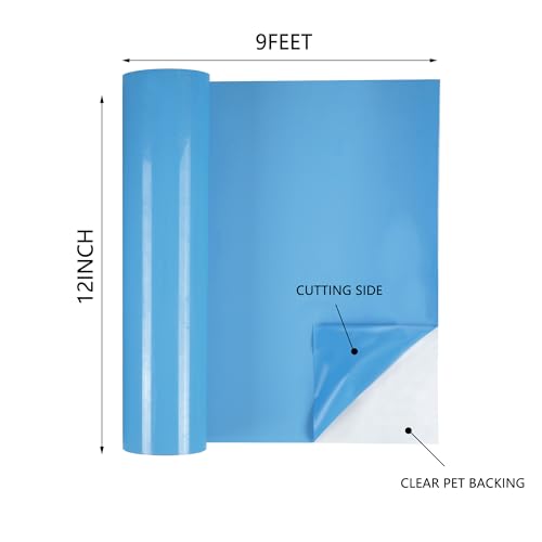 HTVVETUR HTV Vinyl Rolls Heat Transfer Vinyl - 12" x 9ft White HTV Vinyl for Shirts, Iron on Vinyl for Cameo - Easy to Cut & Weed for Heat Vinyl Design (15 K9 Sky Blue) - Image 2