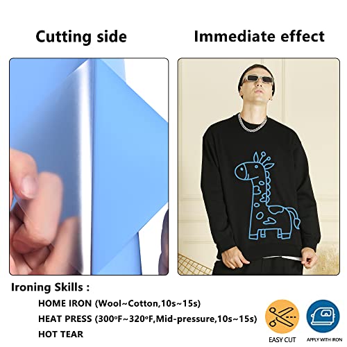 HTVVETUR HTV Vinyl Rolls Heat Transfer Vinyl - 12" x 9ft White HTV Vinyl for Shirts, Iron on Vinyl for Cameo - Easy to Cut & Weed for Heat Vinyl Design (15 K9 Sky Blue) - Image 5