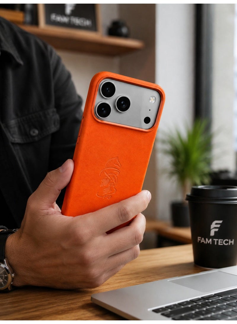iPhone 17 Pro Max Premium Leather Texture Case – Orange - Image 3