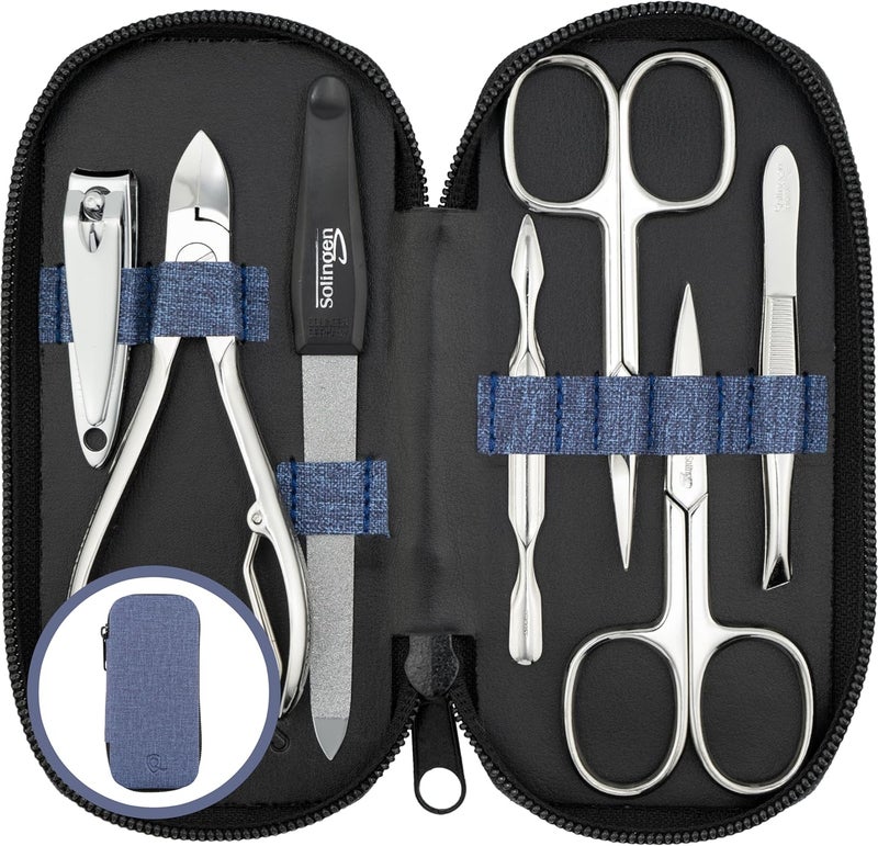 Solingen Manicure Set for Women Men 7Piece Pedicure Kit Made in Germany with Nail Nippers Elegant and Handy Fashion Leather Case Ideal as a Gift for Travelling or Home Use Jeans