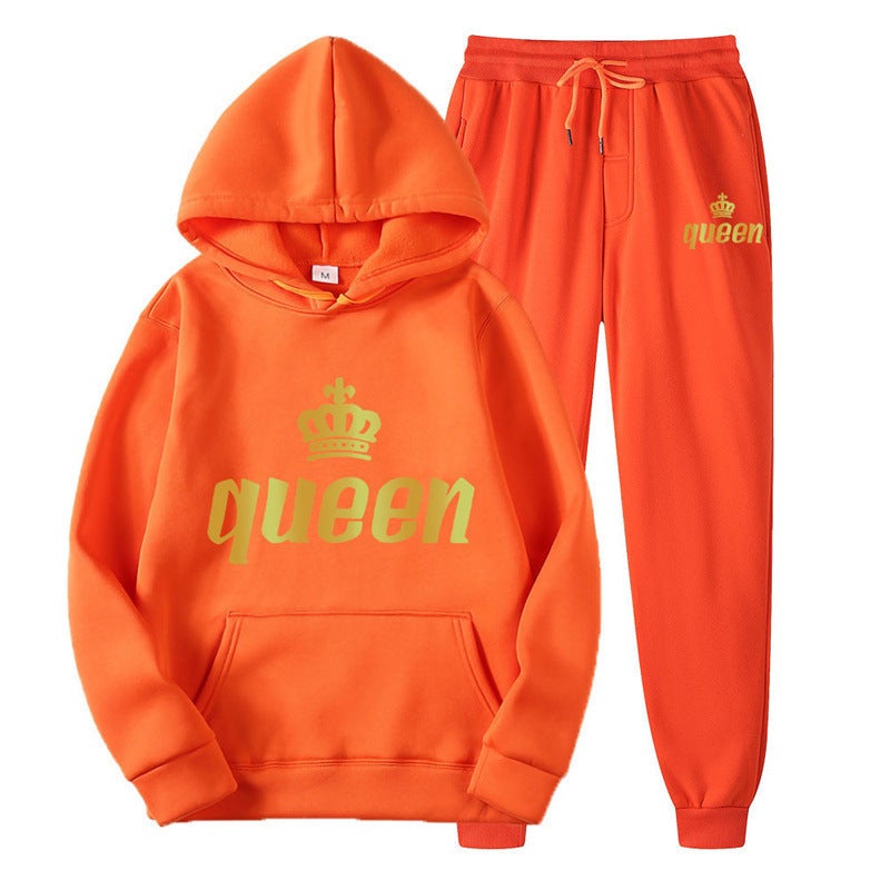 Couples Hoodie  Sweatpants Set Autumn Orange-queen 