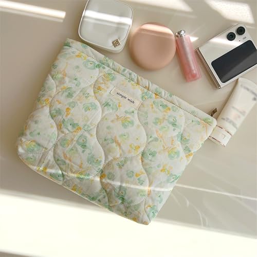 Sminra 2 Pcs Floral Makeup Bag Large Travel Cotton Quilted Cosmetic Makeup Bag Organizer, Cute Coquette Aesthetic Zipper Portable Pouch Purse Storage Toiletry Bag for Women Girls accessories - Image 3