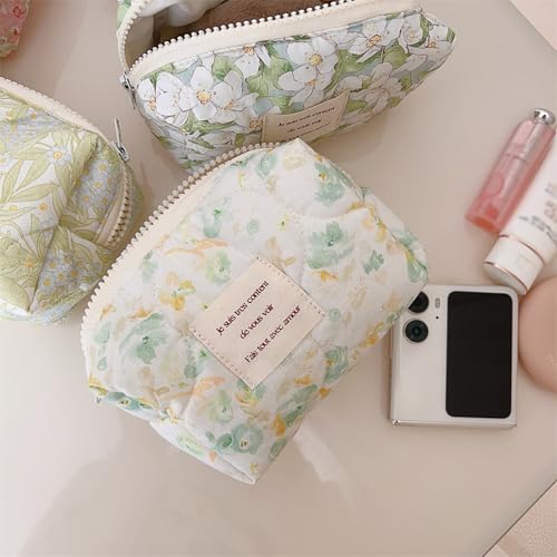 Sminra 2 Pcs Floral Makeup Bag Large Travel Cotton Quilted Cosmetic Makeup Bag Organizer, Cute Coquette Aesthetic Zipper Portable Pouch Purse Storage Toiletry Bag for Women Girls accessories - Image 5