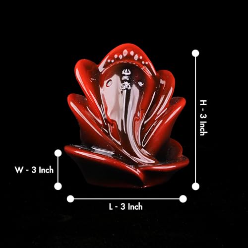 Artarium 3 Inch Rose Shape Ganesh Idol for Car Dashboard | Red Shri Ganesh Ji Murti for Puja and Home Decor | Ganesh Ji Statue for Office Desk, Housewarming & Gift Items, Spiritual Sculpture - Image 5