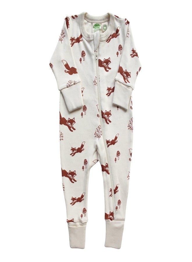 PARADE Organic Signature Print '2-Way' Zip Romper - Long Sleeve Foxes 12-18M no mitts