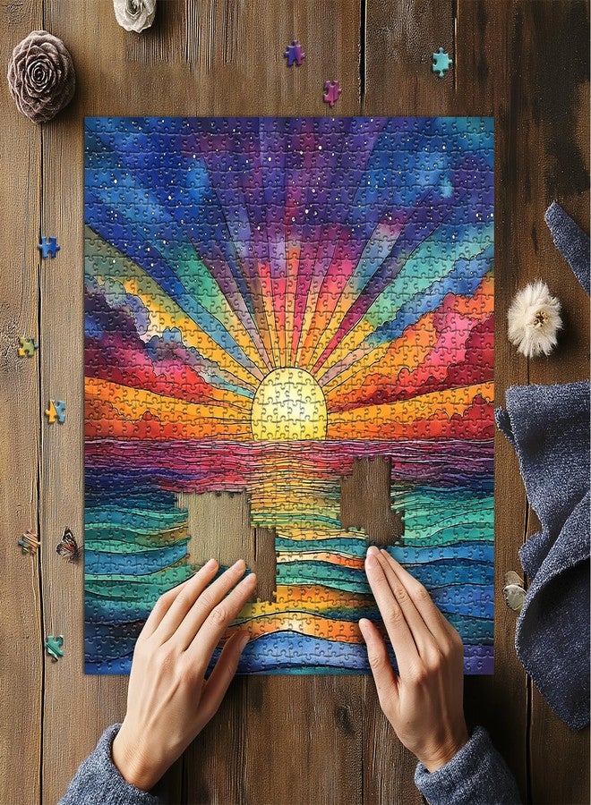 PICKFORU Impossible Puzzle for Adults 1000 Pieces, Ocean Sunset Puzzles with Colorful Rainbow Gradient, Magic Nature Art Jigsaw Puzzle, Challenging Hard Puzzle for Adults - Image 5