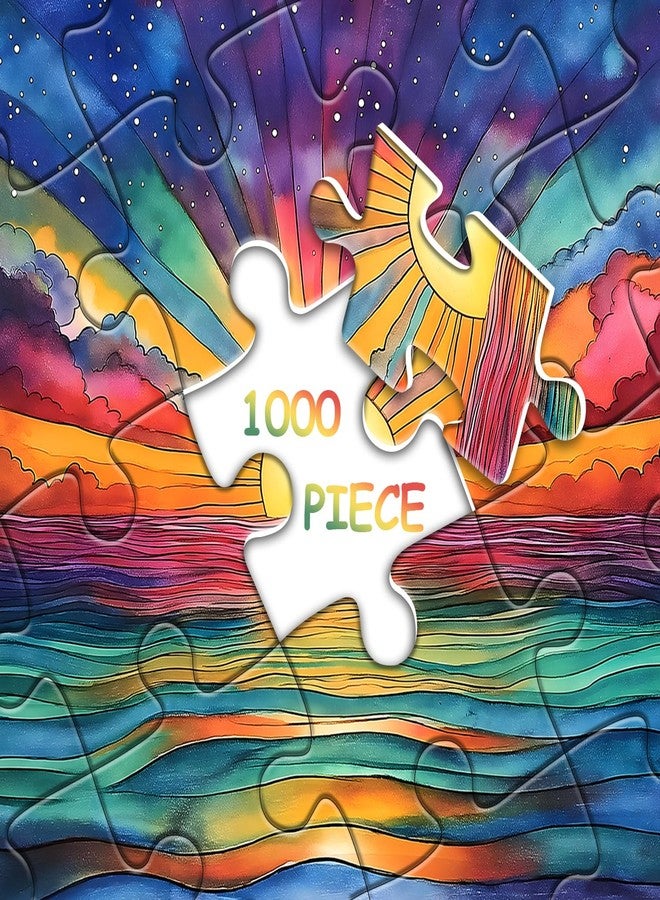 PICKFORU Impossible Puzzle for Adults 1000 Pieces, Ocean Sunset Puzzles with Colorful Rainbow Gradient, Magic Nature Art Jigsaw Puzzle, Challenging Hard Puzzle for Adults - Image 4