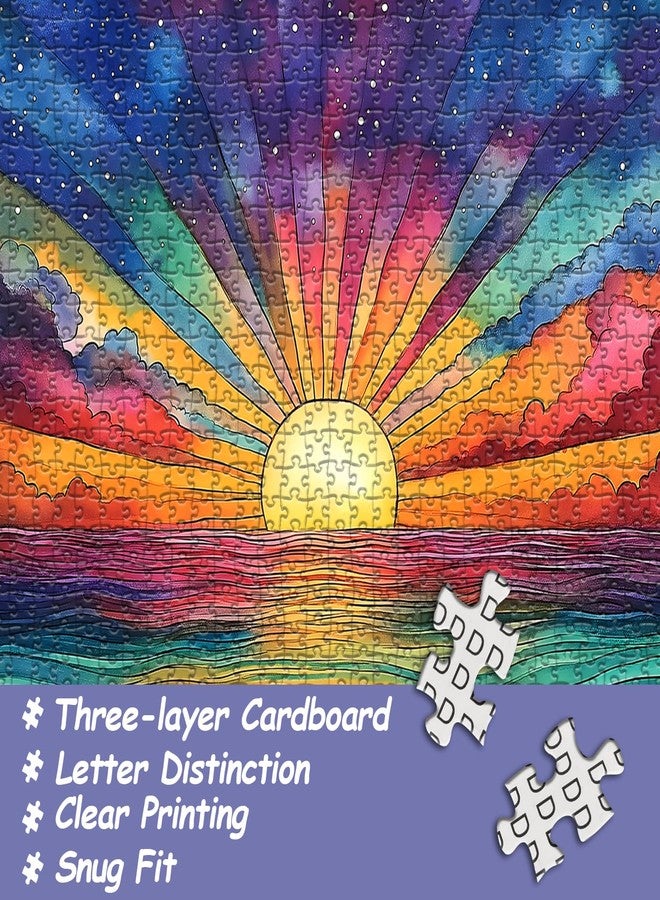 PICKFORU Impossible Puzzle for Adults 1000 Pieces, Ocean Sunset Puzzles with Colorful Rainbow Gradient, Magic Nature Art Jigsaw Puzzle, Challenging Hard Puzzle for Adults - Image 2