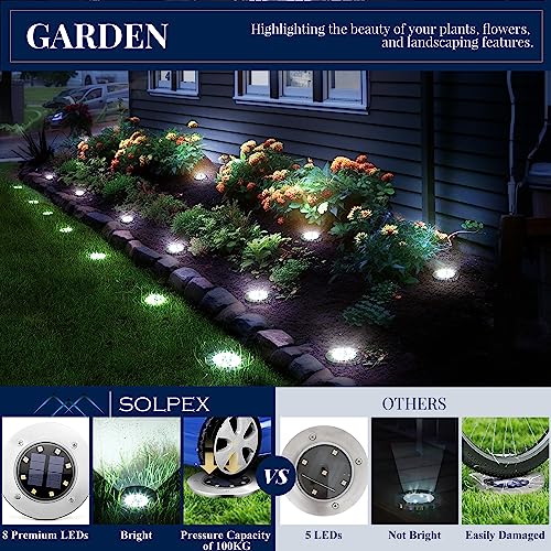 SOLPEX Solar Ground Lights, 16 Pack Solar Lights Outdoor Waterproof, 8 LED Solar Powered Landscape Lighting for Garden Yard Patio Pathway Driveway Walkway (Cool White) - Image 4