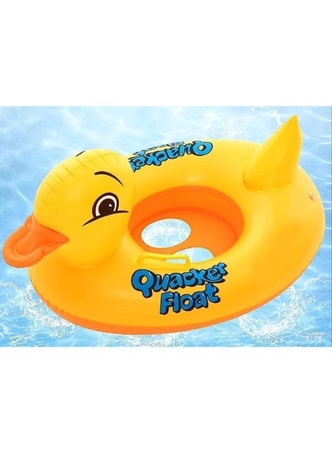 Inflatable Baby Swim Float Seat Boat with Backrest & Leg Holes, Large Yellow Duck Design, with safety grab handle, , for Toddlers 1 to 3 years