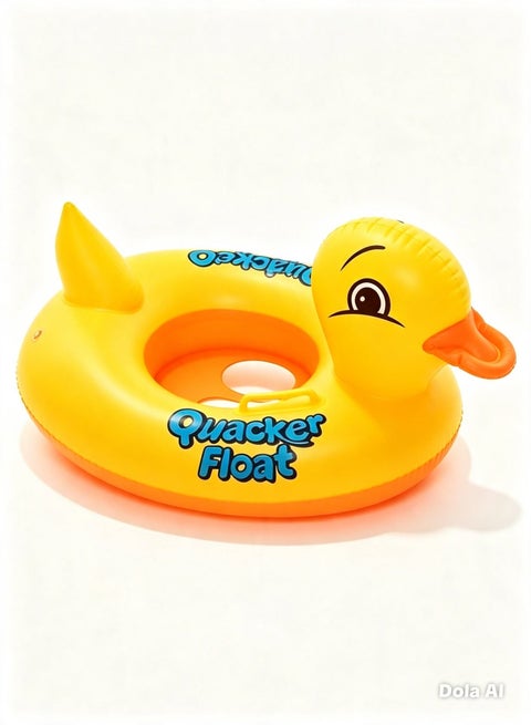 Inflatable Baby Swim Float Seat Boat with Backrest & Leg Holes, Large Yellow Duck Design, with safety grab handle, , for Toddlers 1 to 3 years