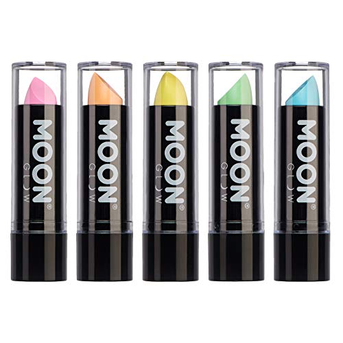 Moon Glow  Blacklight Neon UV Lipstick 016oz Pastel Set of 5 colors  Glows brightly under BlacklightsUV Lighting