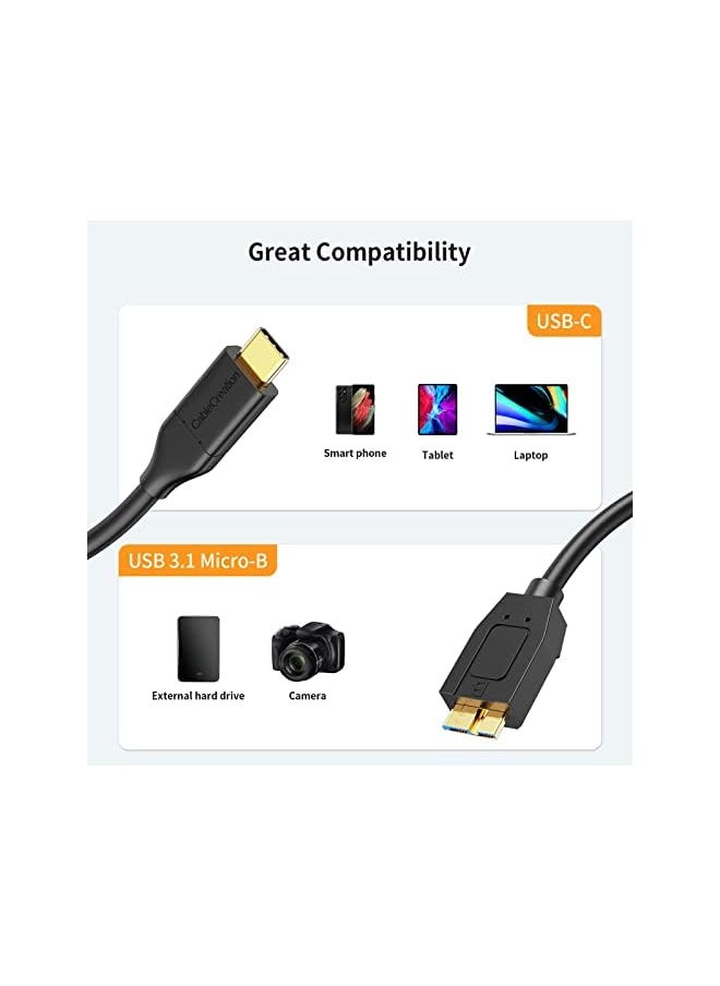 CableCreation - 2 Pack Short Usb C Hard Drive Cable 1Ft Usb 3.1 C To Micro B Cable 10Gbps Usb C To Hard Drive Cord Compatible With Macbook Pro Air Galaxy S5 My Pasort Elements Etc 0.3M Black - Image 1