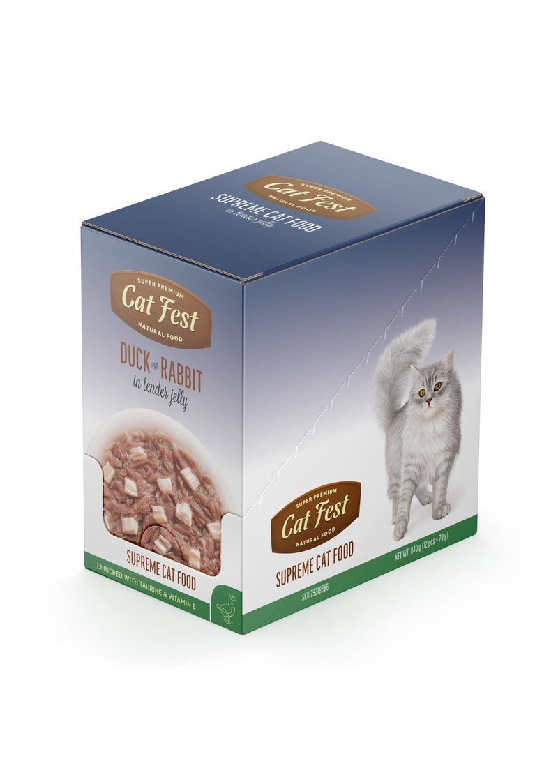 Cat Fest CatFest Duck with Rabbit in Tender Jelly, Gourmet Wet Cat Food, High Protein, Grain-Free, Soft Texture, 70g Pouch  - Image 3