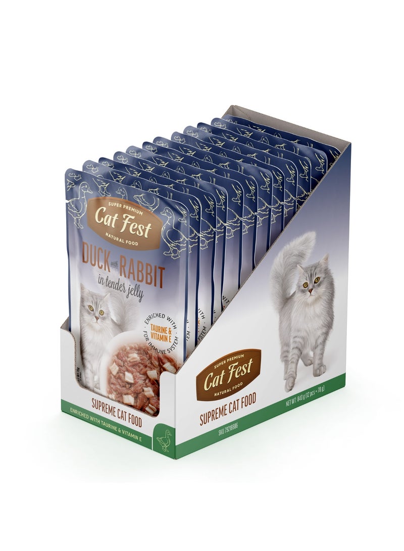 Cat Fest CatFest Duck with Rabbit in Tender Jelly, Gourmet Wet Cat Food, High Protein, Grain-Free, Soft Texture, 70g Pouch  - Image 4