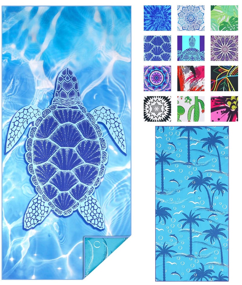 TwoYek Microfiber Thin Beach Towel Lightweight Oversized 71x32 Extra Large Sand Free Towels Quick Dry for Travel Pool Camping Sports Beach Accessories Vacation Essential Gift Turtle - Image 1