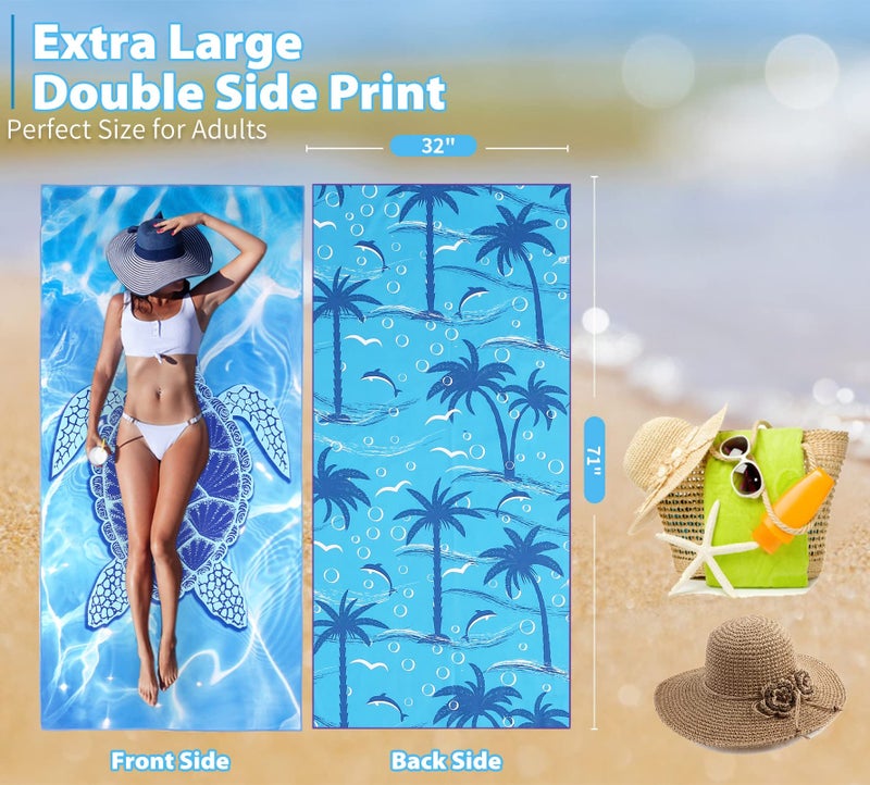TwoYek Microfiber Thin Beach Towel Lightweight Oversized 71x32 Extra Large Sand Free Towels Quick Dry for Travel Pool Camping Sports Beach Accessories Vacation Essential Gift Turtle - Image 3
