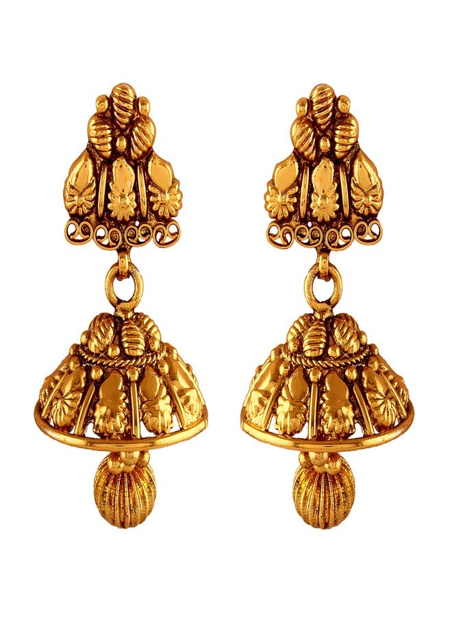 ACCESSHER Women's & Girl's Copper Antique Royal Jhumki Earrings - Image 1