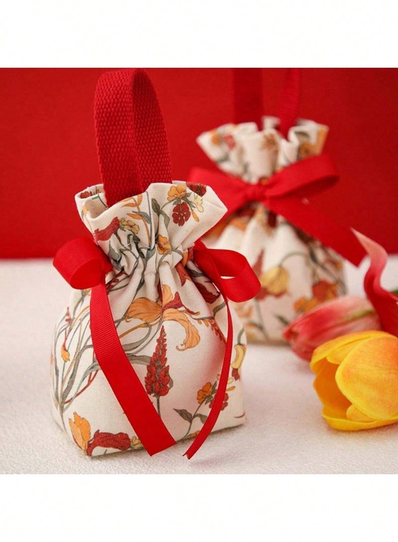 5 قطع من أكياس منسوجة و مطبوعة بالورود  اكياس بسحاب متداخل لحفظ المجوهرات و تغليف الهدايا و للأساور أكياس لهدايا الخطوبة و توزيعات العيد